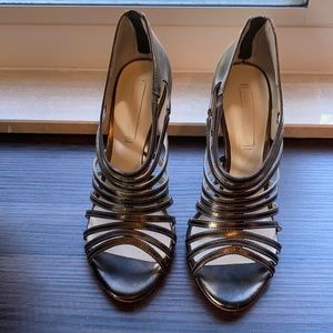 Bcbg platinum caged heels